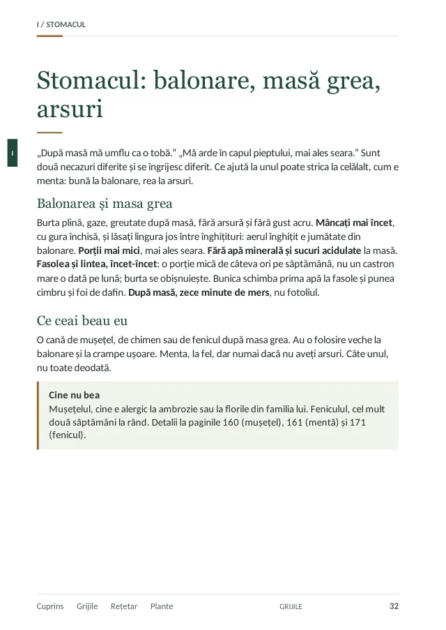 Pagina 32: stomacul, balonarea și arsurile
